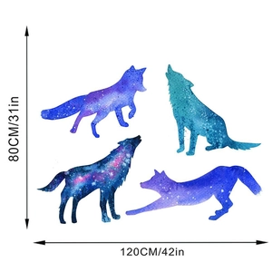 Detailed dimensions of watercolor galaxy wolf wall stickers showing 120cm by 80cm size