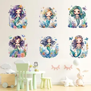 Adesivi murali sirena con creature marine colorate per decorazione camera bambini