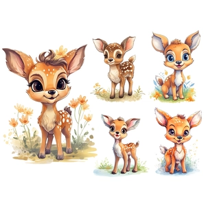 Stickers muraux cerfs mignons et fleurs pour chambre d'enfant aux tons orange chaud