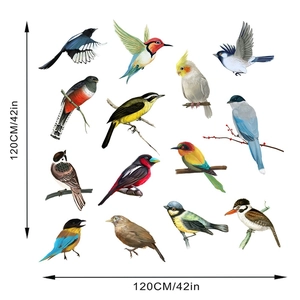 Detailed sheet showing 12 watercolor bird wall decals with 120cm size dimensions