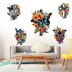Butterfly Cross Flower Wall Sticker PVC Waterproof Self Adhesive Mural For Home Living Room Bedroom Art Decor Wall Decal