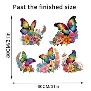 Detailed view of 5-piece colorful butterfly and flower wall stickers with 80cm dimensions