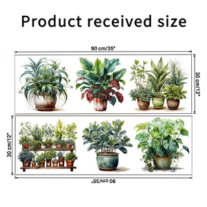 Detail view of two 90x30cm green plant wall sticker sheets showing exact received product size