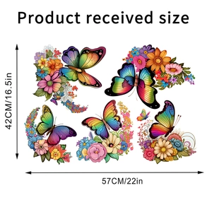 Layout and dimensions of self-adhesive colorful butterfly floral wall decals 42x57cm