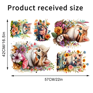 Detaillierte Bogen mit Cartoon-Katze und Blumen Wandstickern Maße 57cm x 42cm Details