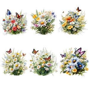 Self-adhesive wall stickers with wild flowers and colorful butterflies for room decor