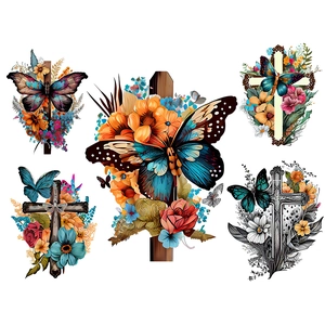 Self-adhesive wall stickers with butterfly, flowers and cross motifs for room decor