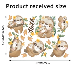 Detailed sloth wall sticker layout with size 42x57cm for children room decor