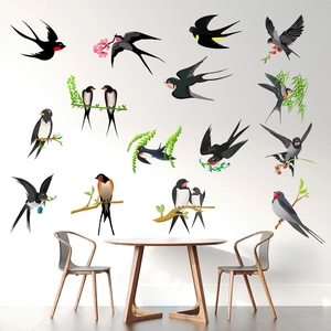 Bird wall sticker set with swallows and tree branches for living room and bedroom decor