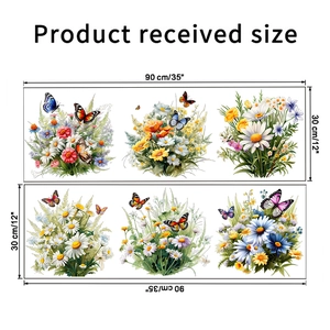 Detailed product size chart showing two 30x90cm floral and butterfly wall stickers