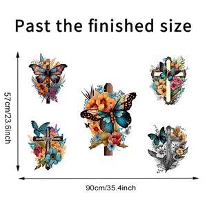 Detailed dimensions of butterfly and flower wall stickers set showing 90cm by 57cm size