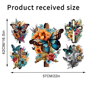 Sheet of butterfly and floral cross wall stickers with layout size 57cm by 42cm