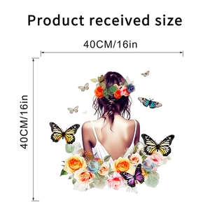 Detailed dimensions of 40x40cm floral butterfly girl wall sticker for room decor