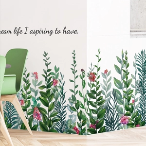 Minimalist nature green leaves and red berries wall sticker for home interior decoration