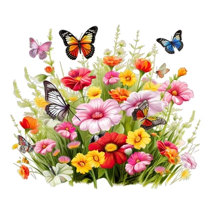 Détail de stickers muraux avec papillons colorés et fleurs sauvages aux textures réalistes