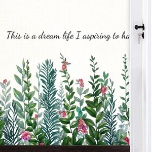 Green plants and red berries wall sticker with inspirational English text for home decor