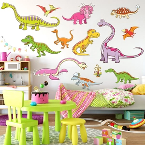 Detailed view of colorful cartoon dinosaur wall stickers for children's bedroom decor