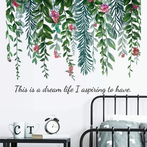 Green Plants And Red Berries Wall Stickers Motivational English Quote PVC Waterproof Wall Decals For Living Room Bedroom Kitchen Home Decor