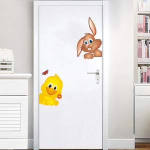 Cartoon rabbit and yellow chick wall stickers for children's room door decoration