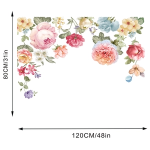 Sticker mural fleuri avec dimensions 120cm de large et 80cm de haut et fleurs colorées