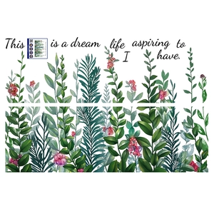 Creative green plant wall decals with red berries and inspiring English text for home decor