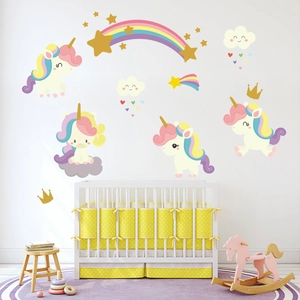 Stickers muraux licorne avec arc-en-ciel et étoiles pour décoration chambre d'enfant