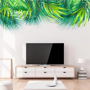 Tropical Green Leaf Wall Stickers PVC Waterproof Nordic Palm Banana Leaves Decorative Wall Decals For Living Room Bedroom Office Home Decor