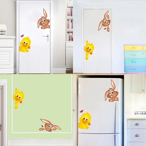 Cartoon Animal Wall Stickers Rabbit Duck Butterfly Waterproof PVC Peel And Stick Decals For Kids Room Bedroom Home Decor