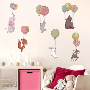 Cartoon animals wall stickers with elephant and fox for kids room nursery wall decor