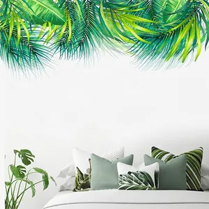 Tropical green palm leaf wall stickers for a modern bedroom interior decoration