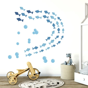 Blue Little Fish Bubbles Wall Sticker PVC Removable Waterproof Wall Decal For Kids Room Bedroom Living Room Home Nursery Decor