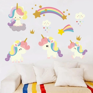 Stickers muraux licorne arc-en-ciel et étoiles pour décoration de chambre d'enfant