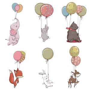 Cute cartoon animals with balloons wall stickers for children's room nursery decor