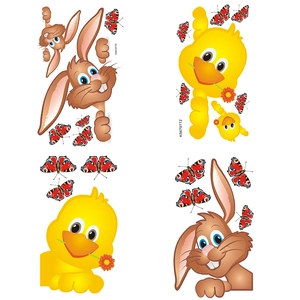 Cartoon rabbit and yellow duck wall stickers for kids room decoration, model KS6707