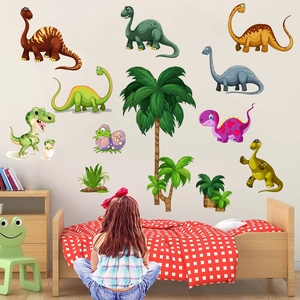 Lot de stickers muraux dinosaures colorés pour décoration de chambre d'enfant et crèche