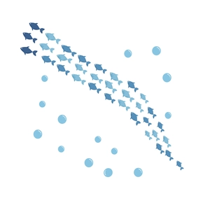 Blue little fish and bubble wall stickers for nursery and living room decoration