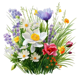 Détail de l'autocollant mural floral avec marguerites, coquelicots et herbes vertes