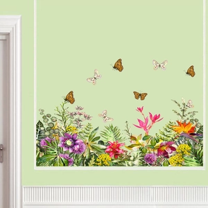 Détail d'autocollant mural fleurs tropicales et papillons avec des motifs réalistes