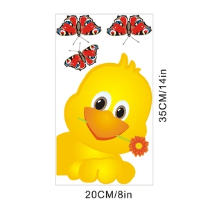 Detailed size view of yellow chick and butterfly wall stickers for kids rooms