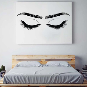 Minimalist Eyelash Eyes Wall Sticker PVC Waterproof Removable Black Line Art Mural For Bedroom Beauty Salon Home Decor