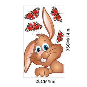 Detail view of cartoon rabbit wall sticker with butterflies and dimensions 35x20cm