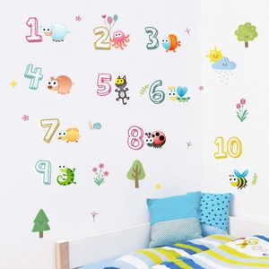 Colorful animal number wall stickers 1-10 for kids bedroom and classroom decoration