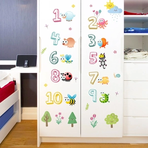 Cartoon animal numbers wall decals for kids bedroom or nursery learning decoration
