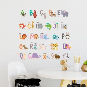 Alphabet wall stickers with cartoon animals for kids room education and nursery decor