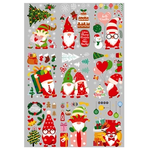 Christmas Santa Claus window static stickers with gnomes, trees, and festive decorations