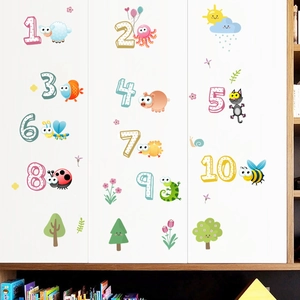 Educational wall stickers with colorful cartoon animals and numbers one to ten on a cabinet