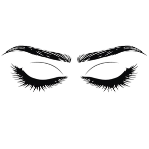 Minimalist black and white wall decal featuring long eyelashes and brows for bedroom decor