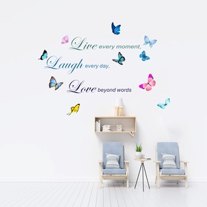 Live Laugh Love wall decals with colorful butterflies for modern living room decoration