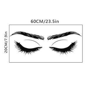 Detailed dimension guide for black eyelash wall decal showing size 60cm by 20cm