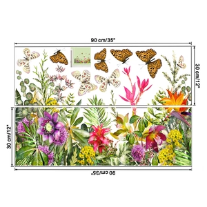 Détail d'autocollants muraux tropicaux avec papillons et fleurs avec mesures précises